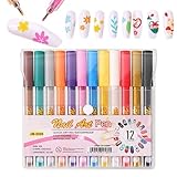 Bolígrafo para uñas, 12 unidades esmalte acrílico | Marcadores de uñas secado rápido – Para práctica salón casa fiesta niñas mujeres adolescentes vacaciones verano Halloween boda