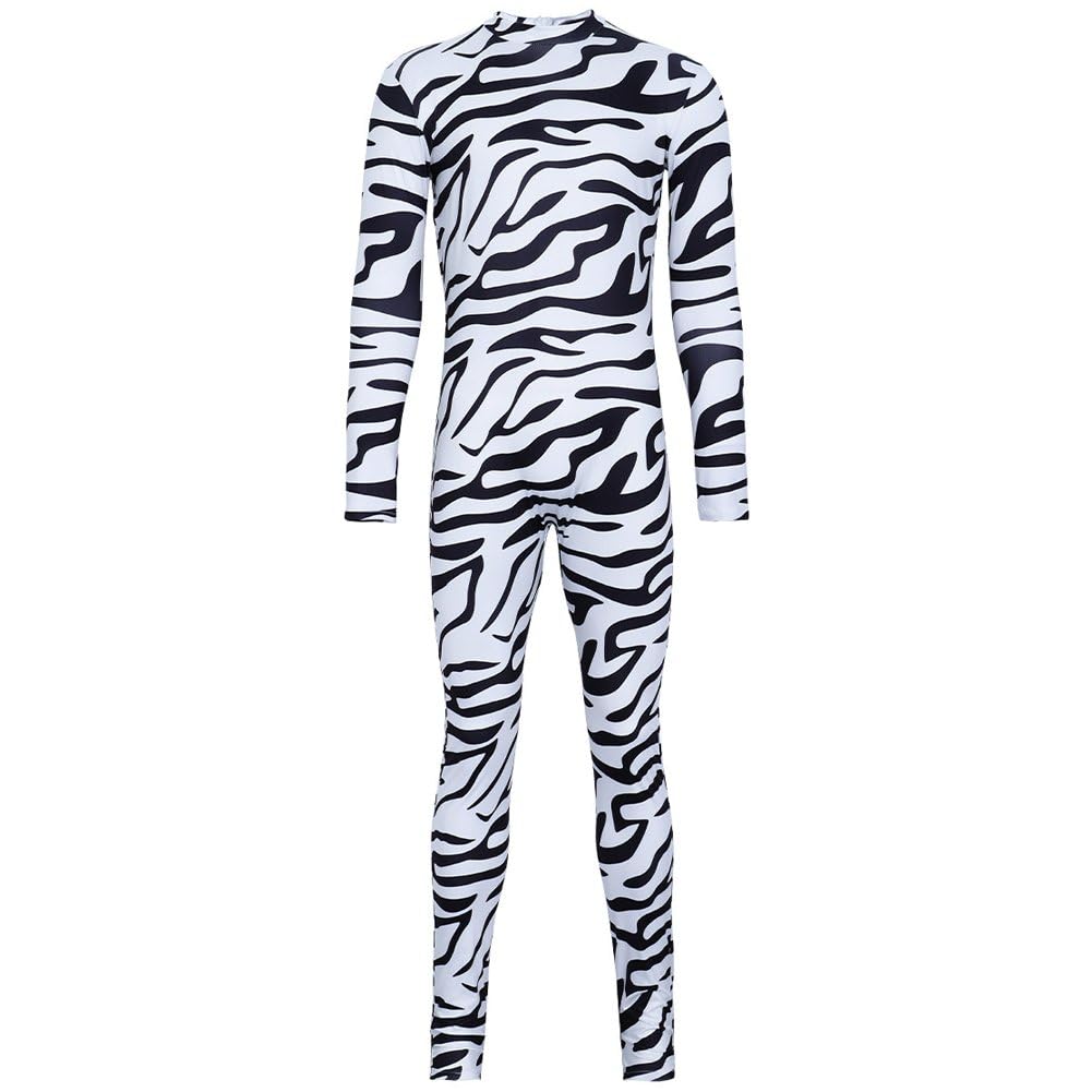 Wudaizhi Men's Animal Zebra Halloween Costume, Unisex Adult 3d Print Zebra Cosplay Bodysuit Black White Skinny Catsuit Jumpsuit