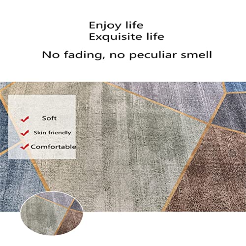 Vloerkleed voor baby's, 160 x 230 cm, voor meisjes, kamer, blauw, voor buiten, tuin, blauw, geel, zwart, driehoek, geometrisch design, modern, stofdicht, kamertapijt, tienerkamer - Afbeelding 4