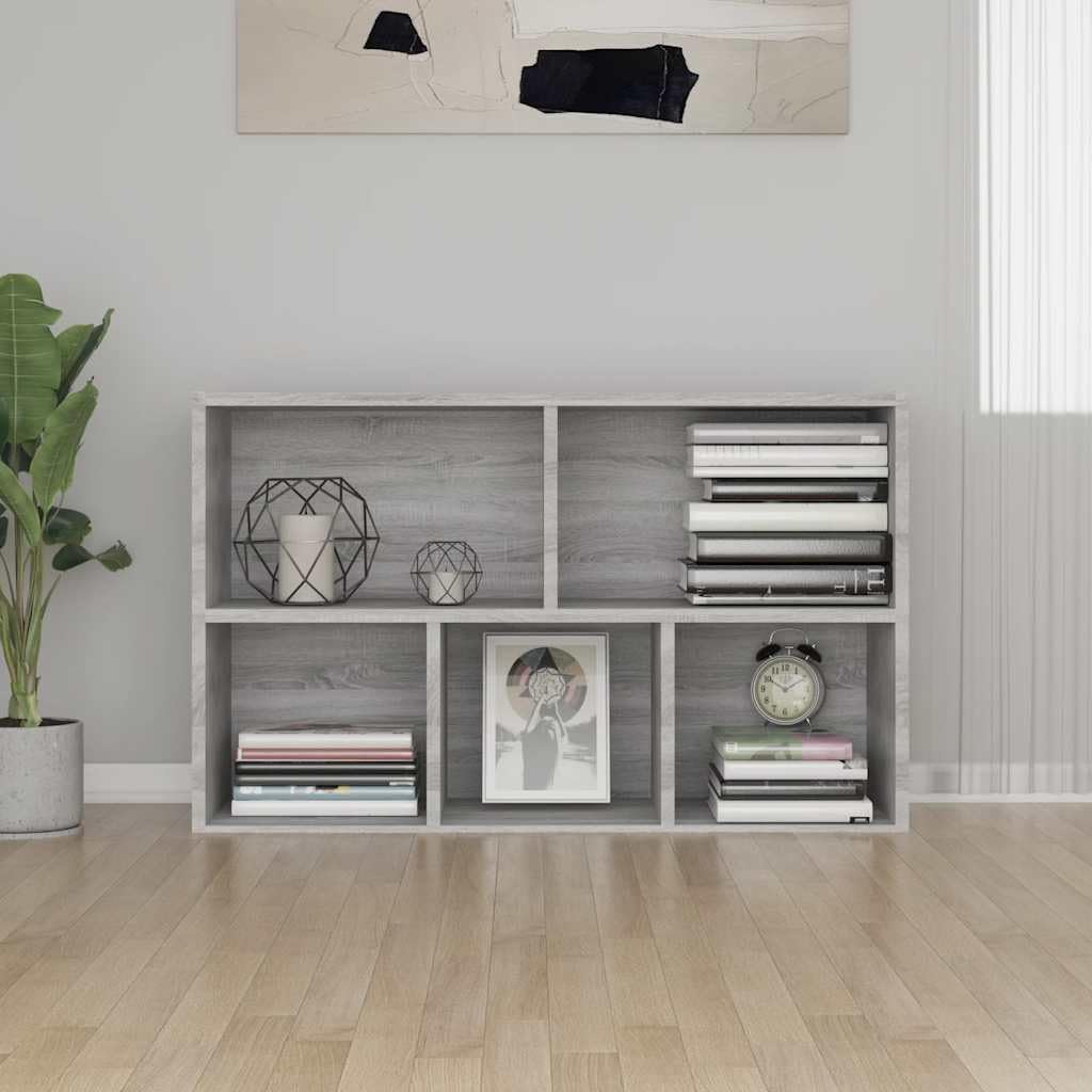 Bücherregal Grau Sonoma 50x25x80 cm aus Holzwerkstoff, 5-Fach Seitenregal als Sideboard nutzbar, vielseitiger Bücherständer für Wohnzimmer, einfache Reinigung mit feuchtem Tuch