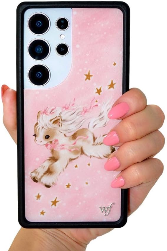 Wildflower Cases - Compatible with Samsung Galaxy S25 Ultra | Protective Black Bumper, 4ft Drop Test Certified, Women Owned Small Business | Girls Pastel Pink Horse Aesthetic Cute Trendy | Pony Dreams
