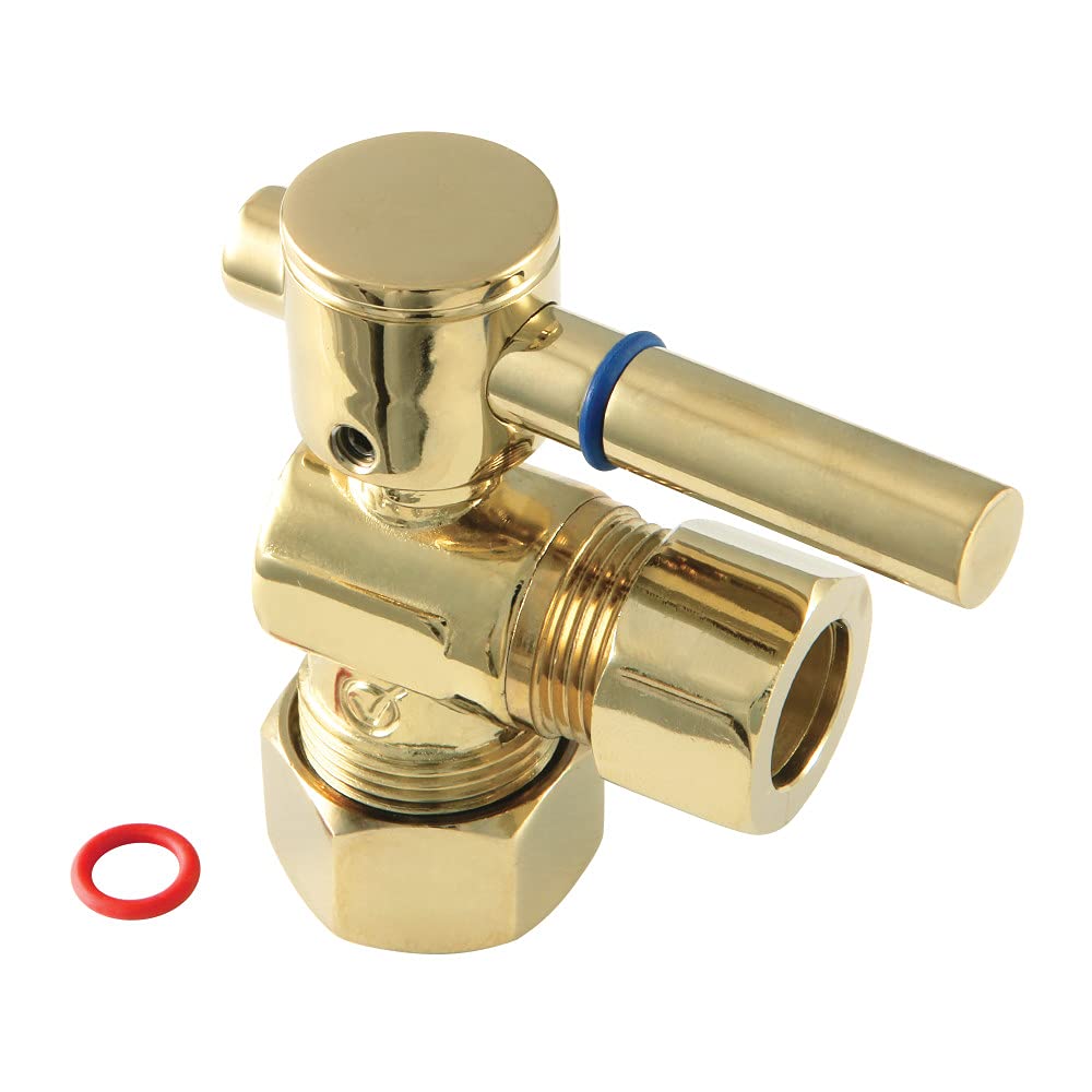 Condition photo showing Good Condition for kingston brass cc54402dl concord decorative quarter turn valve with 1/2-inch od compression and 5/8-inch od compression, lever handle, polished brass 5/8 in..d. comp x 1/2 in. o.d. comp; solid brass construction; anti-seize stainless steel ball pattern valve