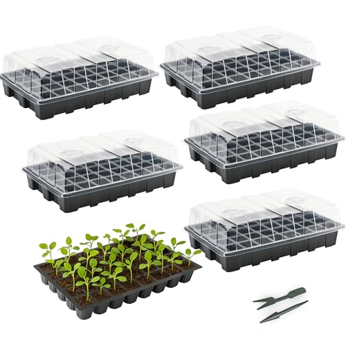 Mr. Pen- Seed Starter Tray Kits, 5 Set, Total 200 Cells, Durable Plant Germination Trays with Humidity Vented Domes and Bases, Ideal for Seed Starting, Indoor Gardening and Greenhouse