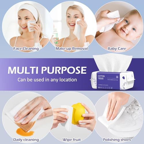 Image of Disposable Face Towel 400 Count, Face Towels, Soft Cotton Dry Wipes Facial Cloths Towelettes for Washing and Drying, Facial Tissue for Cleansing, Skincare and Makeup Remover