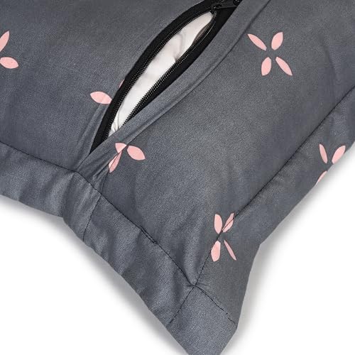 Image of HOUSE FOX Zipper Cotton Pillow Covers /Cases /Protectors (NOT Pillow) Set of 2 Pair Or 4 Pcs,Size -18x28inch with Zip /Chain (Grey Beige, Standard)