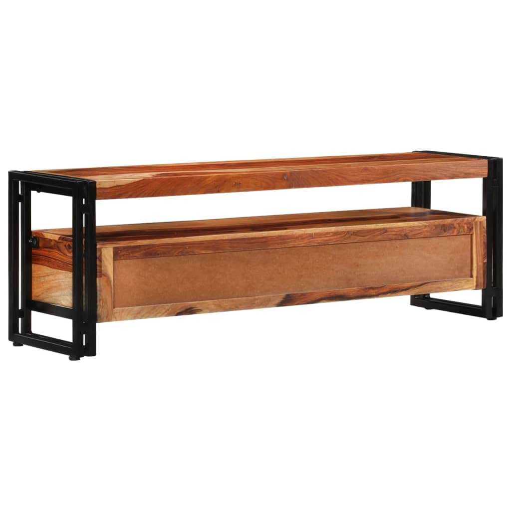TV-Schrank Massivholz Akazie 120x30x40 cm mit 2 Schubladen und Ablage, Stabiler Stahlrahmen, modernes Sideboard für Wohnzimmer, Stauraum für Multimedia und Gaming Zubehör
