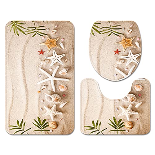 Stillshine. 3D Sandstrand Seestern Hülse Drucken Weiche Flanell Badezimmerteppich rutschfeste 3-Teilige Badematte Set…