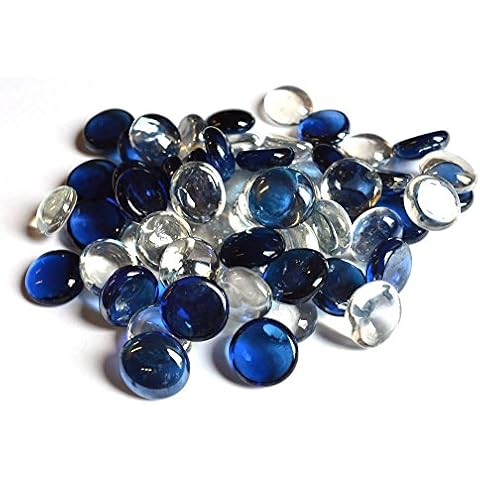 Mosaic Tile Supplies 1kg (app 230) Colourful Mixed Glass Pebbles/Stones/Gems/Nuggets/Beads 20mm Various Mixes (Dark Blue Crystal) Cover