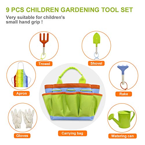 QINGFANGLI Kids Gardening Tool Set, 7pcs Garden Tools for Kids, Shovels, Watering Can, Gloves, Outdoor Beach Toys for Boys and Girls