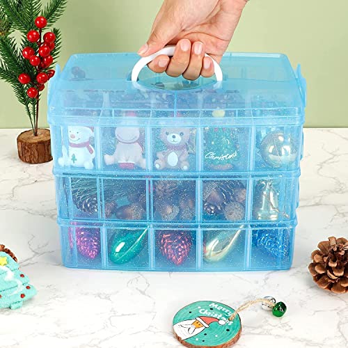 Image of 30 grid 3 layer plastic box for jewellery cells multipurpose plastic storage box with removable dividers for medicine pills, jewelry, pins, screws, cosmetics, stationery items,color-blue.