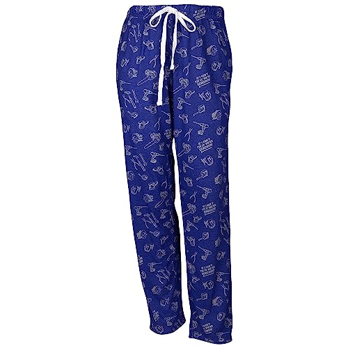 Wide Leg Men's Lounge Pants, Comfy Men's PJ Pants, Lightweight Jersey Fabric Pajama Pants with Fun Graphic Prints, Elastic Waistband, and Side Pockets (Tool Print, Blue, Large)