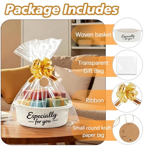 Image of Small Empty Gift Basket with Bow, Ribbon, Tag & Clear Bag - inchEspecially for You inch Embroidered Cotton Rope Bin (12x8x5 inch) for Birthdays, Graduations, Father's Day & Holidays