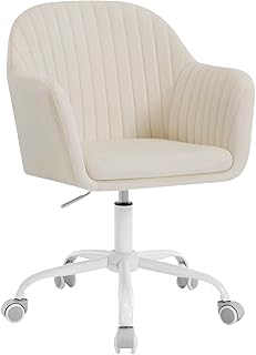 WOLTU Schreibtischstuhl, Bürostuhl ergonomisch, Homeoffice Stuhl höhenverstellbar, Schminkstuhl mit Armlehnen, Drehstuhl mit Rollen, Samt Stuhl Metallrahmen, 150 kg belastbar, Beige