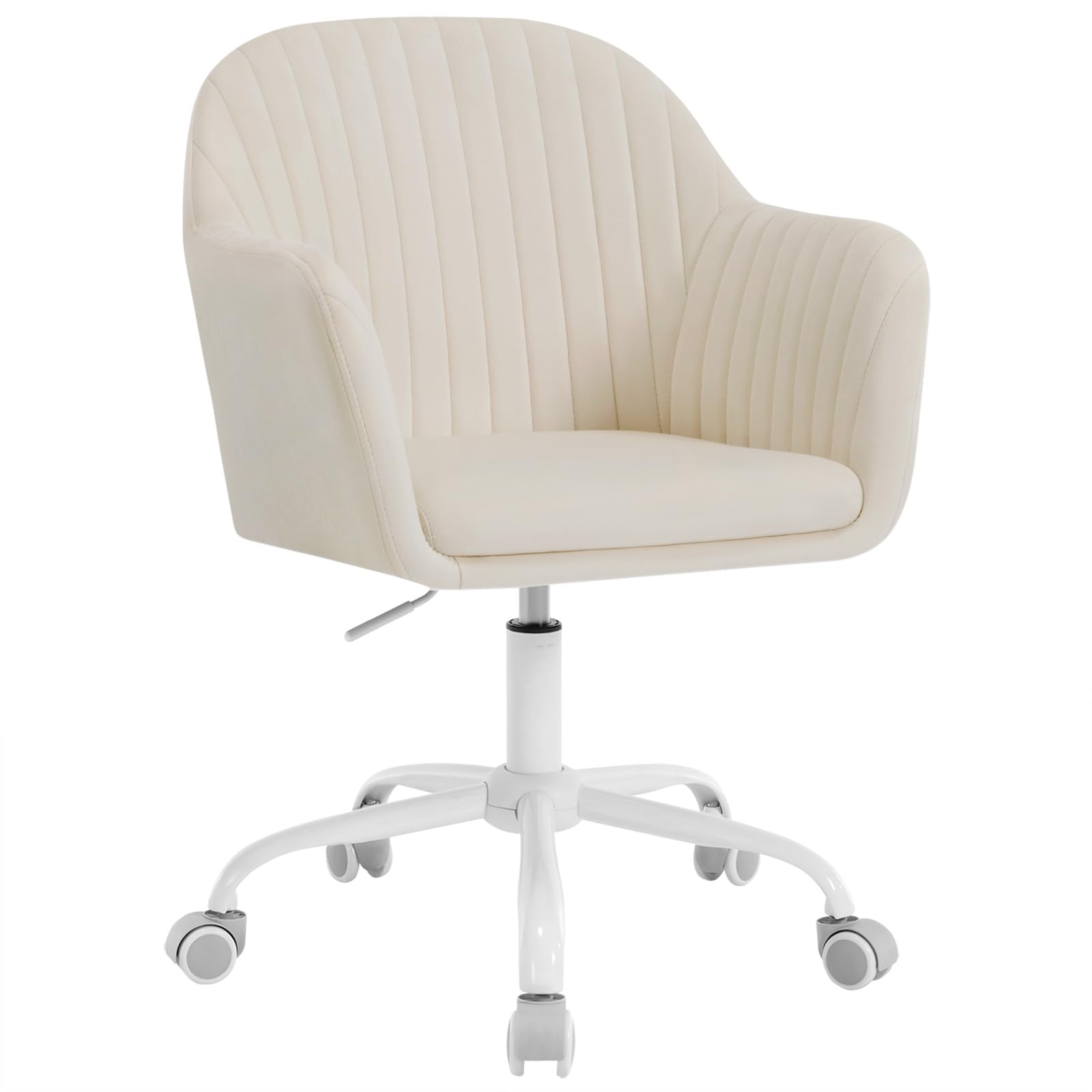 WOLTU Schreibtischstuhl, Bürostuhl ergonomisch, Homeoffice Stuhl höhenverstellbar, Schminkstuhl mit Armlehnen, Drehstuhl mit Rollen, Samt Stuhl Metallrahmen, 150 kg belastbar, Beige