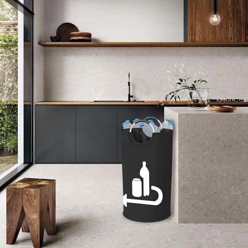 115L Pfandflaschen Sammelbehälter, Groß Faltbar Flaschensammler Altglas Leergut Pfandflaschen Aufbewahrung mit Softgrip-Griffen aus Aluminium, Grau