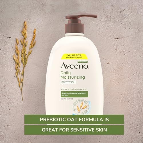 Image of Aveeno Daily Moisturizing Body Wash for Women and Men for Dry & Sensitive Skin, Paraben, Soap & Dye-Free, Gentle Shower Cleanser, Dermatologist Recommended Brand, Lightly Scented, 33 Fl Oz (Pack of 3)