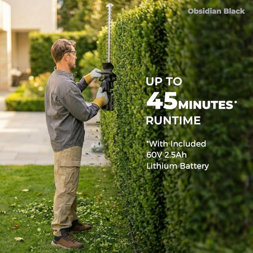 Image of NovorikX 60V 26 inch Cordless Hedge Trimmer Electric Hedge Trimmer with 2.5Ah Battery, Dual-Action Blades, 3 /4 inch Cutting Capacity, 3,000 SPM Blade Speed, Wrap-Around Handle, Lightweight Obsidian Black