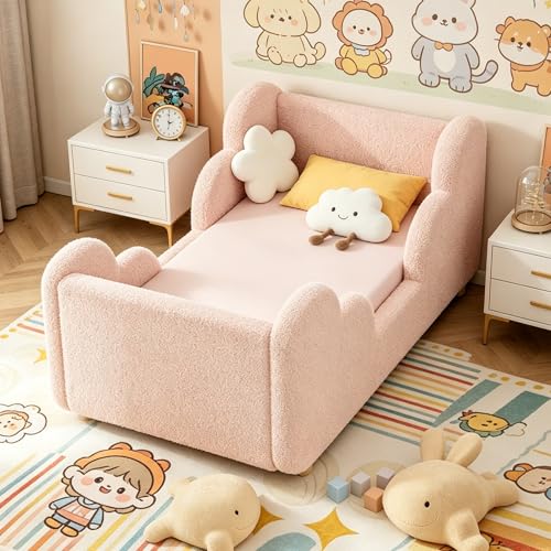 ZIKEBTUY 70x140cm Kinderbett - Komplett gepolstertes Samt, Wolkenweicher Kinderbetten, Bodenbett für Jungen und Mädchen (Rosa Wolken)