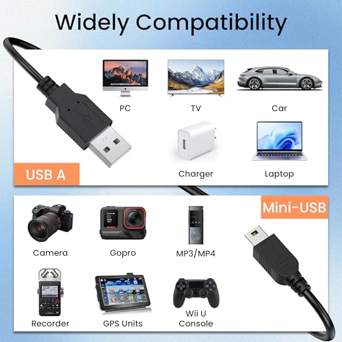 Image of Tobfit Charging Cable for PS3 console, USB 2.0 Type A to Mini B Cable, Mini Charging Cable, Dash cam cable, MP3 Player, Digital Cameras, USB A to USB B