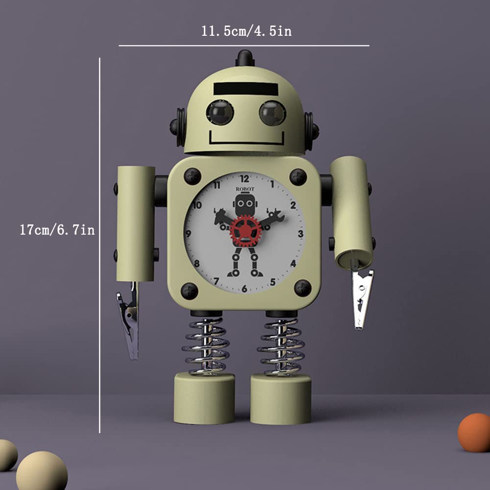 Zegar nocny, budzik, Robot Budzik Zegar studencki Zasilany bateryjnie Metalowa obudowa Cicha Nie tyka Kreatywny zegar na biurko Ozdoby (różowy) (Color : Geel)