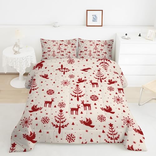 Generico Piumino Singolo AlberodiNatale Trapunte Renna Piumone Imbottito Resistente Lavabile, Super Morbida Trapunta, piumini 135x200 cm in Microfibra Reversibile e 2 Federa 50x80 cmY518