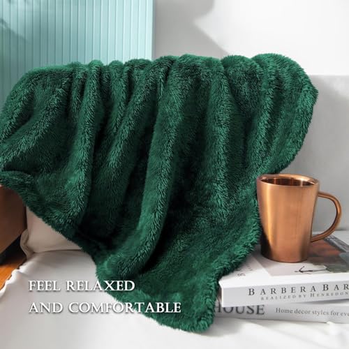 Image of Exclusivo Mezcla Plush Fuzzy Fleece Bed Blanket Twin Size, Super Soft, Fluffy and Warm Blankets for Couch, Bed, All Season (Forest Green, 90x66 inches)
