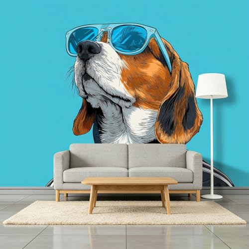 Papel pintado fotográfico no tejido gafas sol Beagle 200 x 140 cm papel pintado panorámico, dibujos animados Animales Póster mural Tapiz Foto, para sala de estar, dormitorio infantil decoración