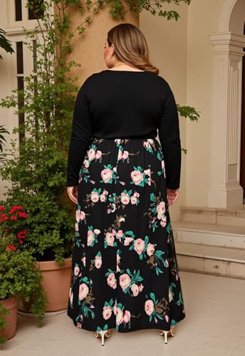 Image of Nemidor Women Plus Size Casual Maxi Dress Long Fall Pockets