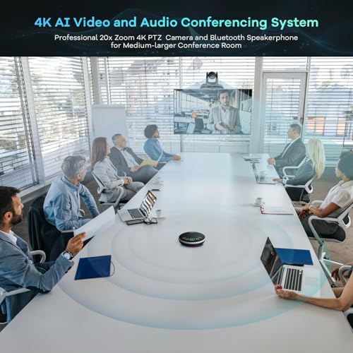 TONGVEO 4K PTZ Conference Room Camera System AI Auto-Tracking 20x Zoom 4K PTZ Camera USB3.0 HDMI LAN outputs and Bluetooth Speakerphone with Microphone for Large Remote Meeting - Image 6