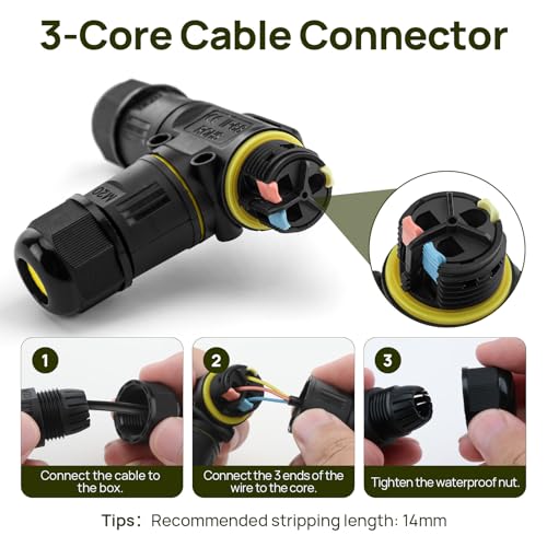 GlasFlength Kabelverbinder Wasserdicht 3 Polig, 2 Stück Abzweigdose Wasserdicht IP68 Erdkabel Verbinder Wasserdicht Verbindungsmuffe für Erdkabel Wasserdichte Verteilerdose für Ø3-12 mm