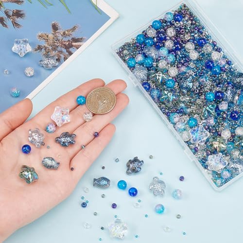 SUNNYCLUE 1 Box 3000+Pcs Starfish Beads Bulk Ocean Themed Beads Blue Sea Turtle Bead Glass Ocean Beads Summer Hawaii Beach Beads Glass Spacer Beads for jewellery Making DIY Bracelet Earrings Necklace - Image 3