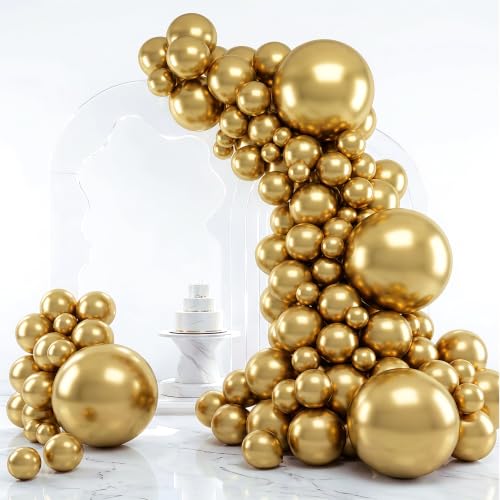 RUBFAC Gold Balloons Different Sizes Chrome Gold Balloon Arch Kit 129pcs