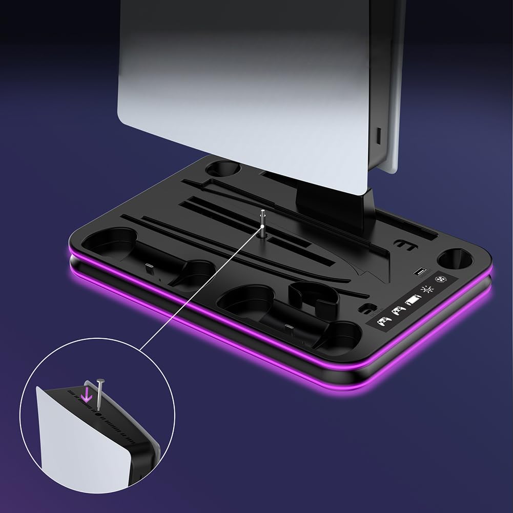 Dock di ricarica for controller JUCHRZEY con luce RGB for stazione di raffreddamento del portale PS5 for PS5/PS5 Slim Disc e digitale (B)