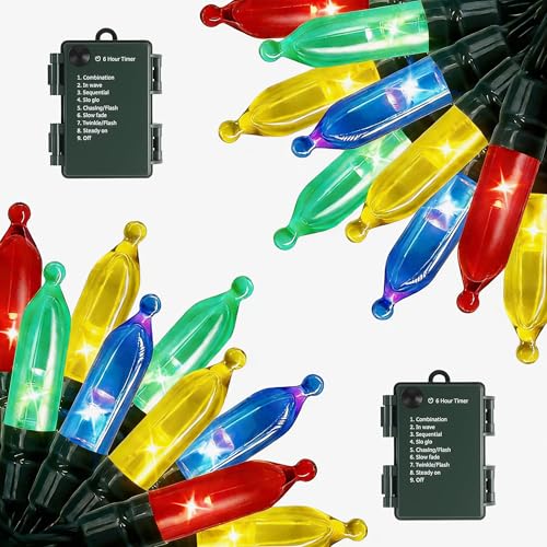 Battery Operated String Lights - 2 Pack Total 33ft 100 LEDs Multicolor Christmas Lights with Timer 8 Modes Waterproof Twinkle Lights for Indoor Outdoor Xmas Tree Wreath Party Holiday Decorations