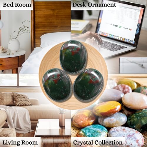 Image of Amazing Gemstone Bloodstone Crystals and Healing Stones - Large Palm Stone Crystals Piedra - Crystal for Good Luck, Balanced Positive Energy, Meditation - Unique Stocking Stuffers and Gifts for Women