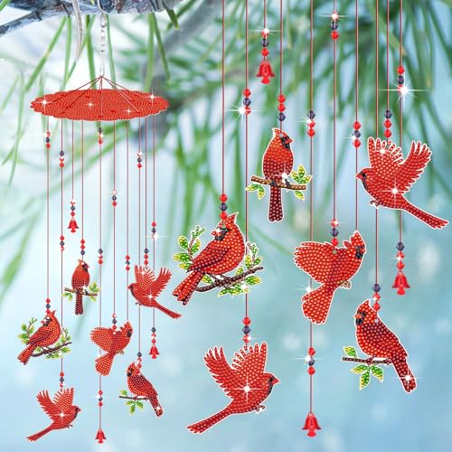 Yousoontic Cardinal Diamond Art Christmas Cardinal Memorial Wind Chimes