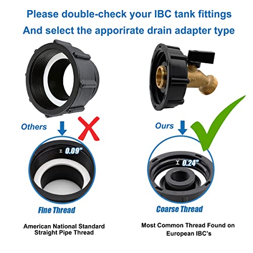 275-330 Gallon Tote Water Tank Adapter 2" Coarse Thread Brass Hose Faucet Valve Garden Hose Connector Replacement Ibc Tote Valve Fitting Parts(Not Fine Thread! Coarse Thread Common On European Ibc) #TOP5