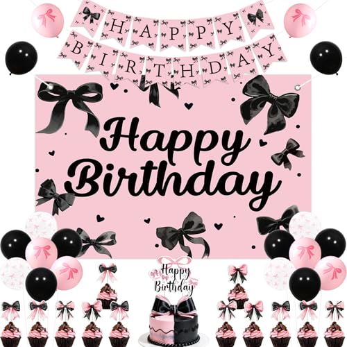 Bannière rose Happy Birthday et ballons pour une décoration de table d'anniversaire chic