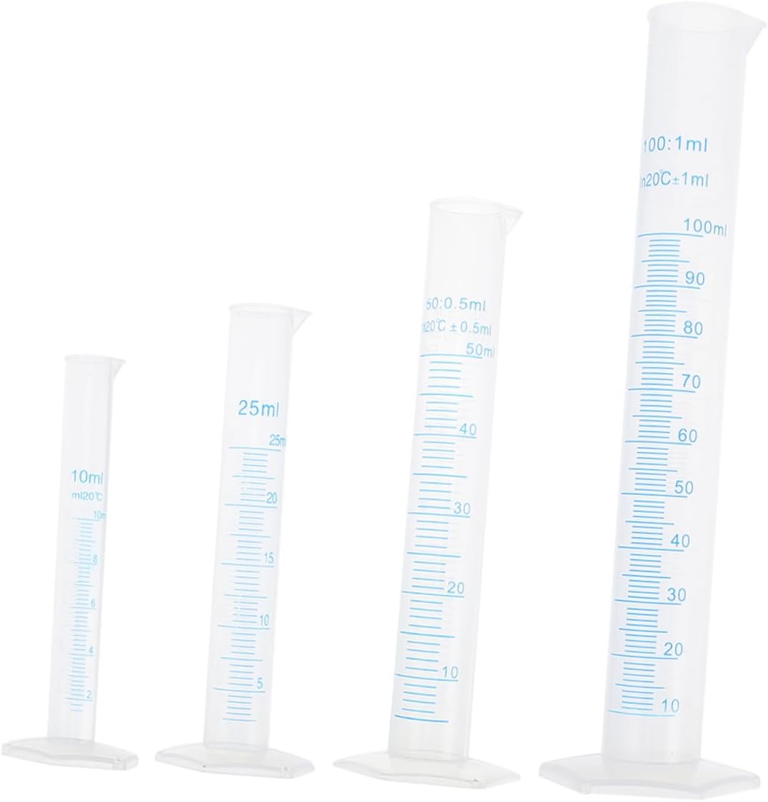 4pcs Professional Plastic Measuring Cylinder Lab De Easy to Read Scale Tube
