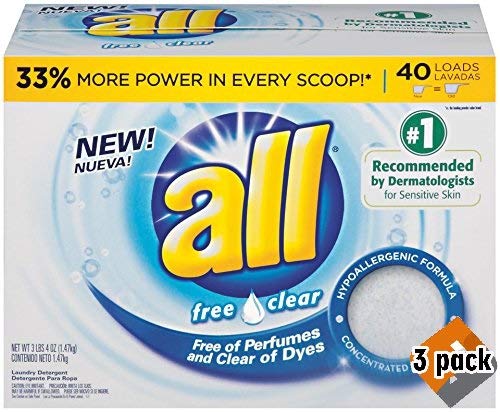 all Powder Laundry Detergent, Free Clear for Sensitive Skin, 52 Ounces, 40 Loads - 3 Pack