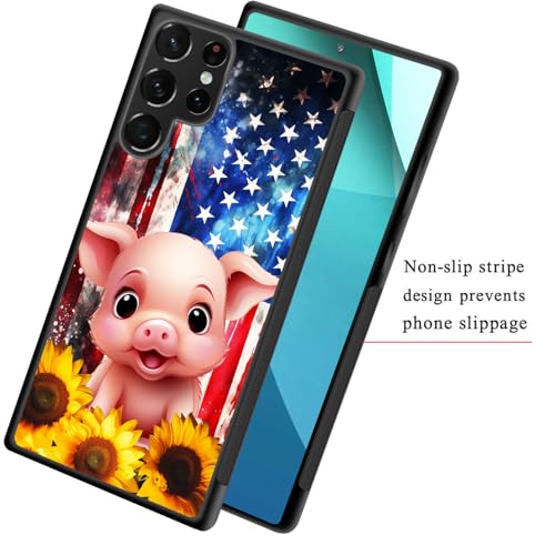 ZQLPLZR for Galaxy S25 Ultra Case,Tire Anti-Skid Edges Cute Design Shockproof Bumper Full Protection Back Cover for Samsung Galaxy S25 Ultra 6.9" 2025,American Flag Sunflower Pig - image 2