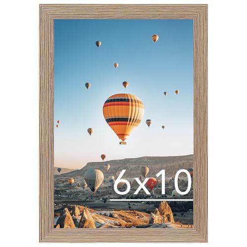 Image of JCJMY 6x10 Picture Frame Rustic Brown for Wall Hanging or Tabletop, Wall Mounting Horizontally or Vertically, 6 x 10 Wall Gallery Poster Photo Frame with Shatter Resistant Plexiglass, Rustic Brown