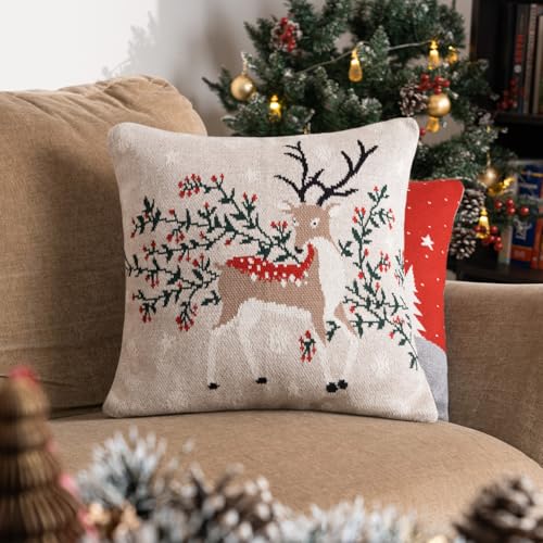 Image of haus & kinder Cotton Cushion Cover 16 x 16 Inch Decorative Throw Pillow Cover for Sofa, Living Room & Bedroom Festive Design Soft Breathable Fabric Machine Washable Cushion Cover (Set of 1)