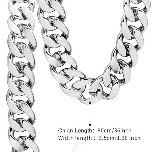 CrazyPiercing Faux Gold Acrylic Chain Necklace, 90s Punk Style Necklace Costume Jewelry, Hip Hop Turnover Chain Necklace, Plastic 32 inches, 36 inches 35mm3