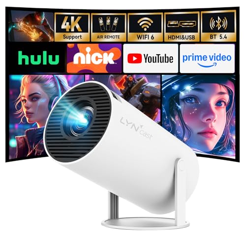 [Apps integradas Actualización] Proyector Inteligente con Wi-Fi 6 y Bluetooth 5.4, Soporte 4K Full HD, Corrección automática de Keystone 360° Proyector Mini de Cine portátil para iOS/Android
