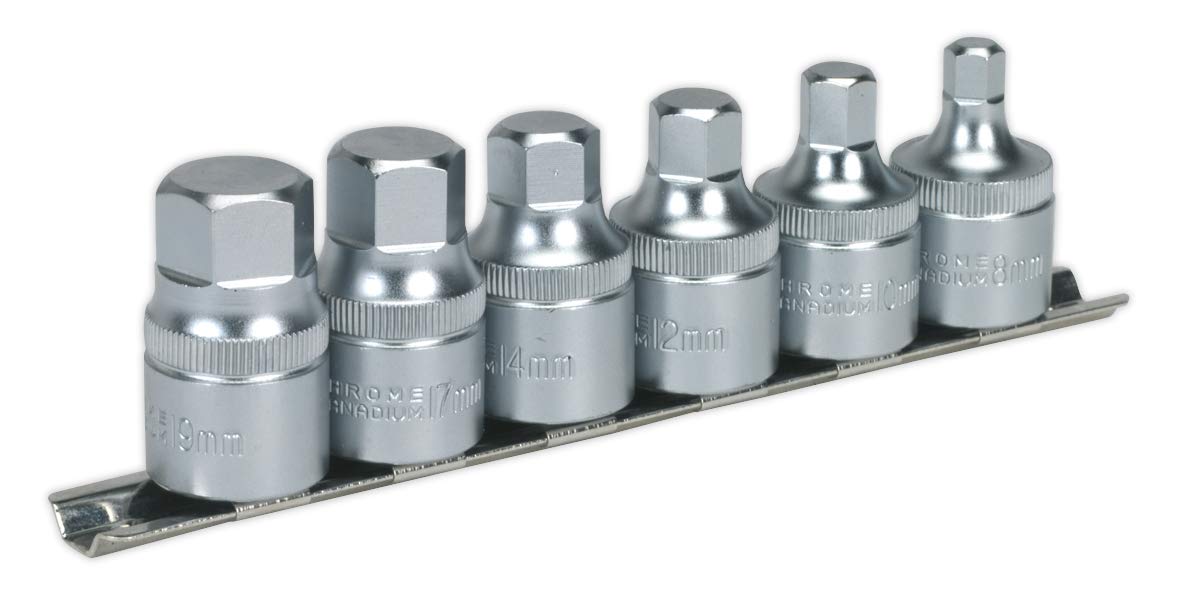 Hex Socket Bit Set With Rail 6Pc Stubby 1/2"Sq Drive Metric 5024209038898
