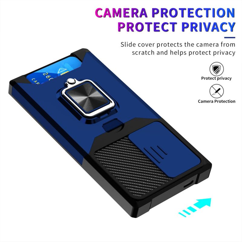 Image of LuxuryKase Shockproof Armor Case for Samsung Galaxy S24 Ultra | Slide Camera Cover | Hidden Card Slot | Rotating Ring Kickstand | Magnetic Car Mount Support | Military Grade Protection - Blue