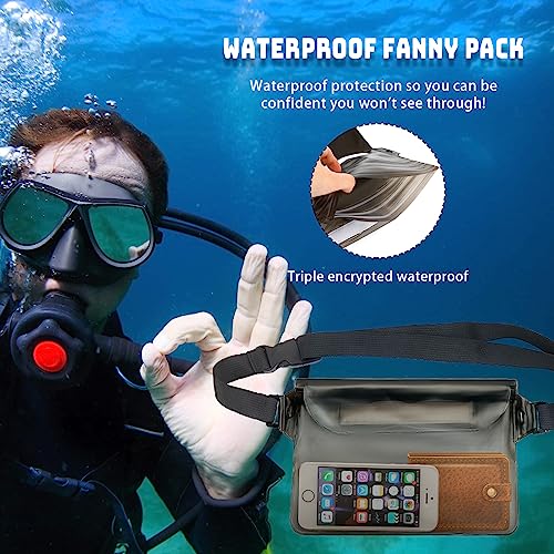 3PCS Waterproof Pouch with Adjustable Waist Strap, Phone Water Protector Pouch for Beach Accessories, Waterproof Dry Bag Wallet for Phone Protector in Boating Swimming (Balck, Transparent, Blue)2