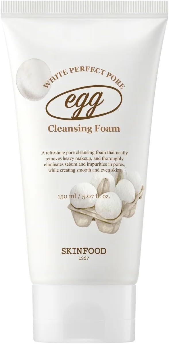 SKINFOOD Egg Perfect Pore Cleansing Foam 150ml - Egg Yolk, Albumin Contained Pore Refining Facial Foam Cleanser - Removes Impurities from Pores (5.07 fl.oz.)