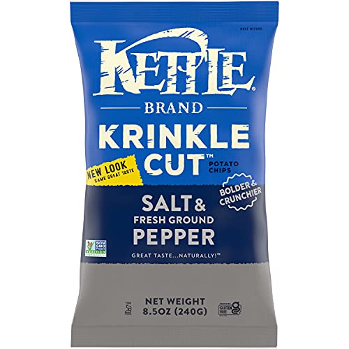 Kettle Brand Potato Chips, Krinkle Cut Salt & Fresh Ground Pepper Kettle Chips, 8.5 Oz